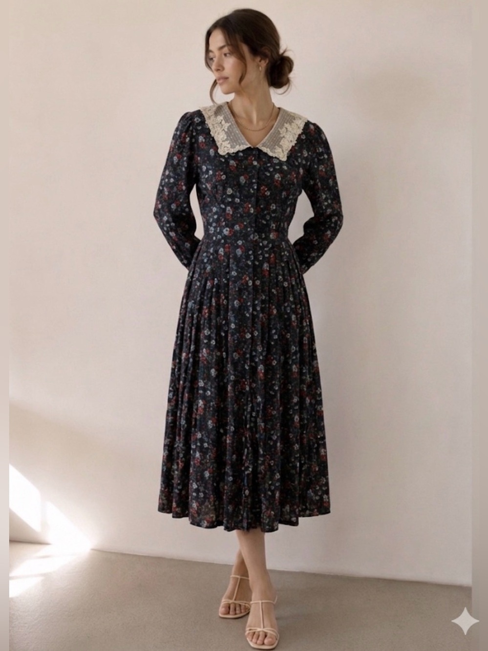 90s Vintage Floral Maxi Dress Bertha Lace Collar Church Lady Cottagecore